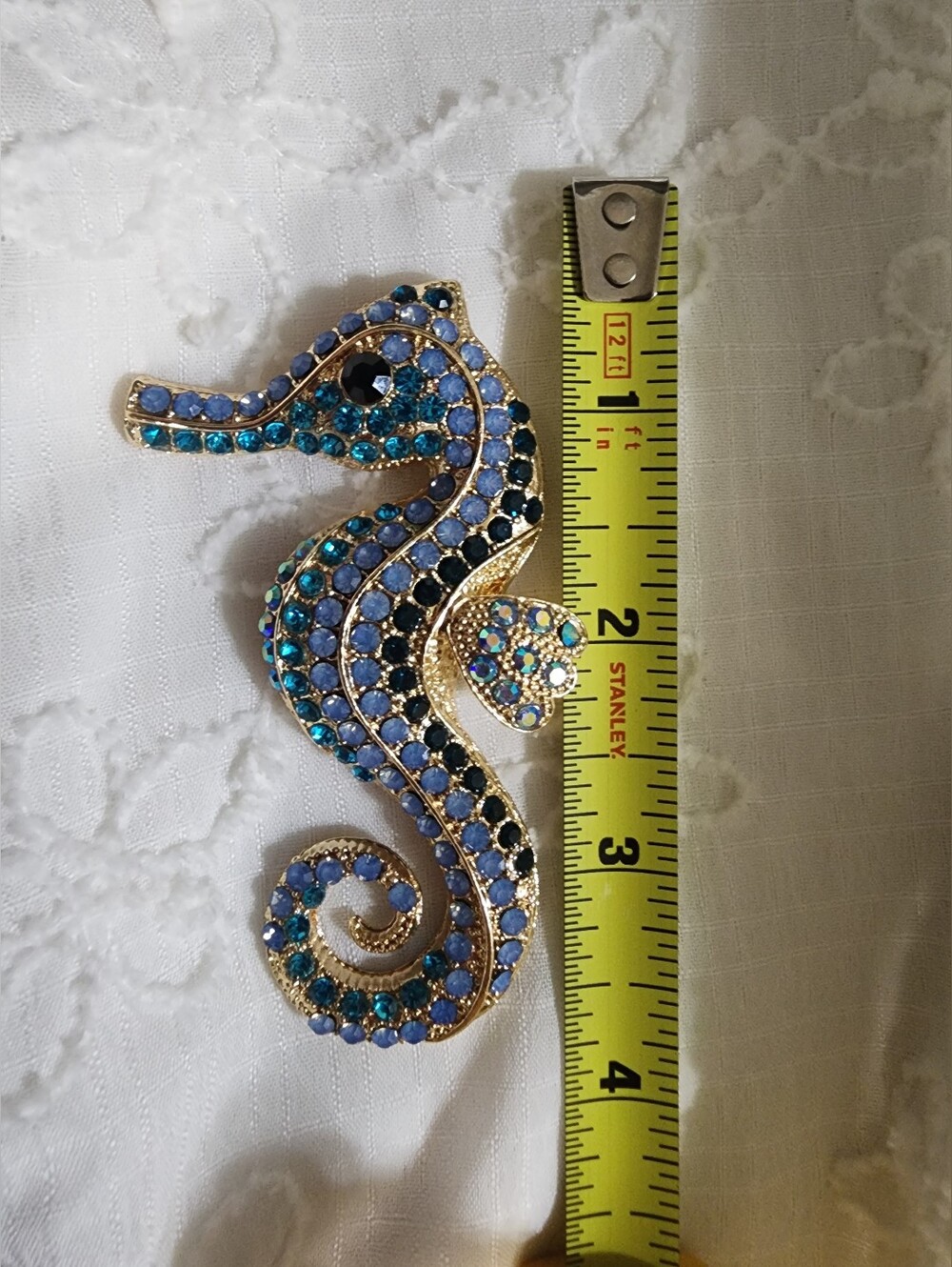 ✨ Blue Rhinestone Seahorse Brooch - Picture 5 of 5